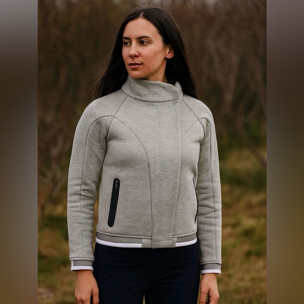 Aether Women’s Gray Crosstown Bonded Fleece Jacket Size 2 GUC Full Zip High-Neck